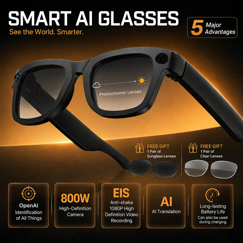 2026 New EIS Anti-shake Smart Glasses 8MP Camera AI Image Recognition 1080P Video Recording BT Call Smart Glasses Men Women