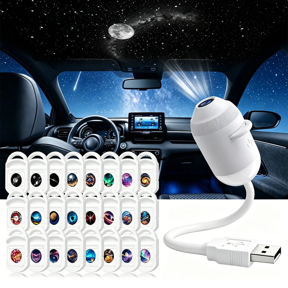 USB For Car Interior& Home Decor Roof Star Galaxy Projection Ambient Lighting 360° Adjustable Starry Sky Ambient Projector Light