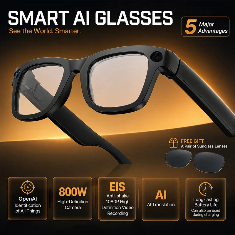 2026 New EIS Anti-shake Smart Glasses 8MP Camera AI Image Recognition 1080P Video Recording BT Call Smart Glasses Men Women