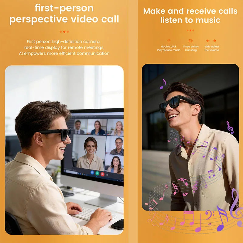 2026 New EIS Anti-shake Smart Glasses 8MP Camera AI Image Recognition 1080P Video Recording BT Call Smart Glasses Men Women