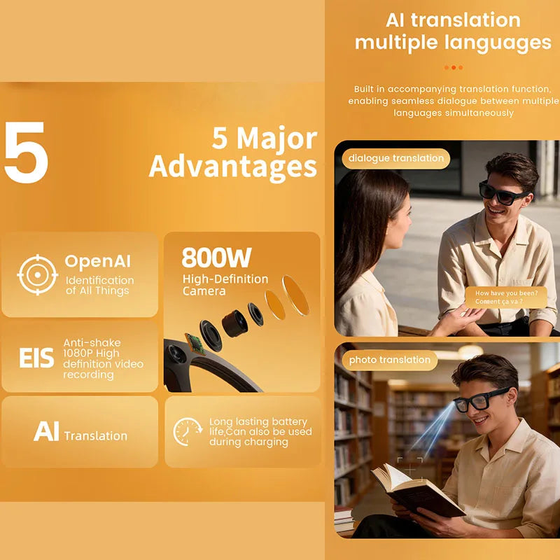 2026 New EIS Anti-shake Smart Glasses 8MP Camera AI Image Recognition 1080P Video Recording BT Call Smart Glasses Men Women