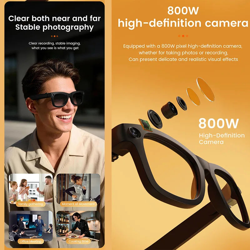 2026 New EIS Anti-shake Smart Glasses 8MP Camera AI Image Recognition 1080P Video Recording BT Call Smart Glasses Men Women